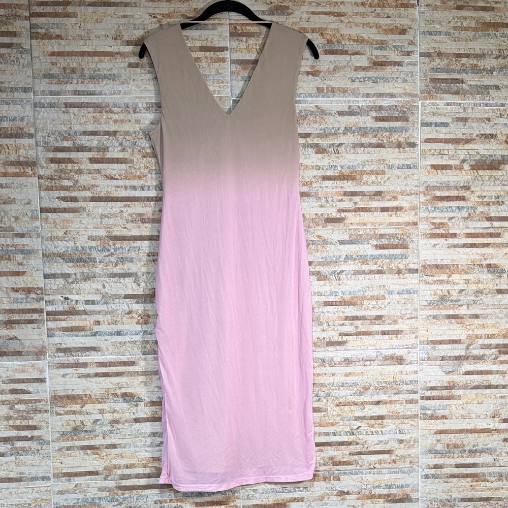 AFRM Taupe to Pink Ombre V-Neck Sleeveless Midi Dress - Picture 3 of 5